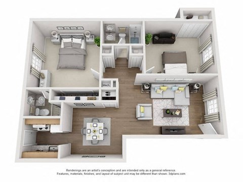 a bedroom with a bed and a dresser in a room